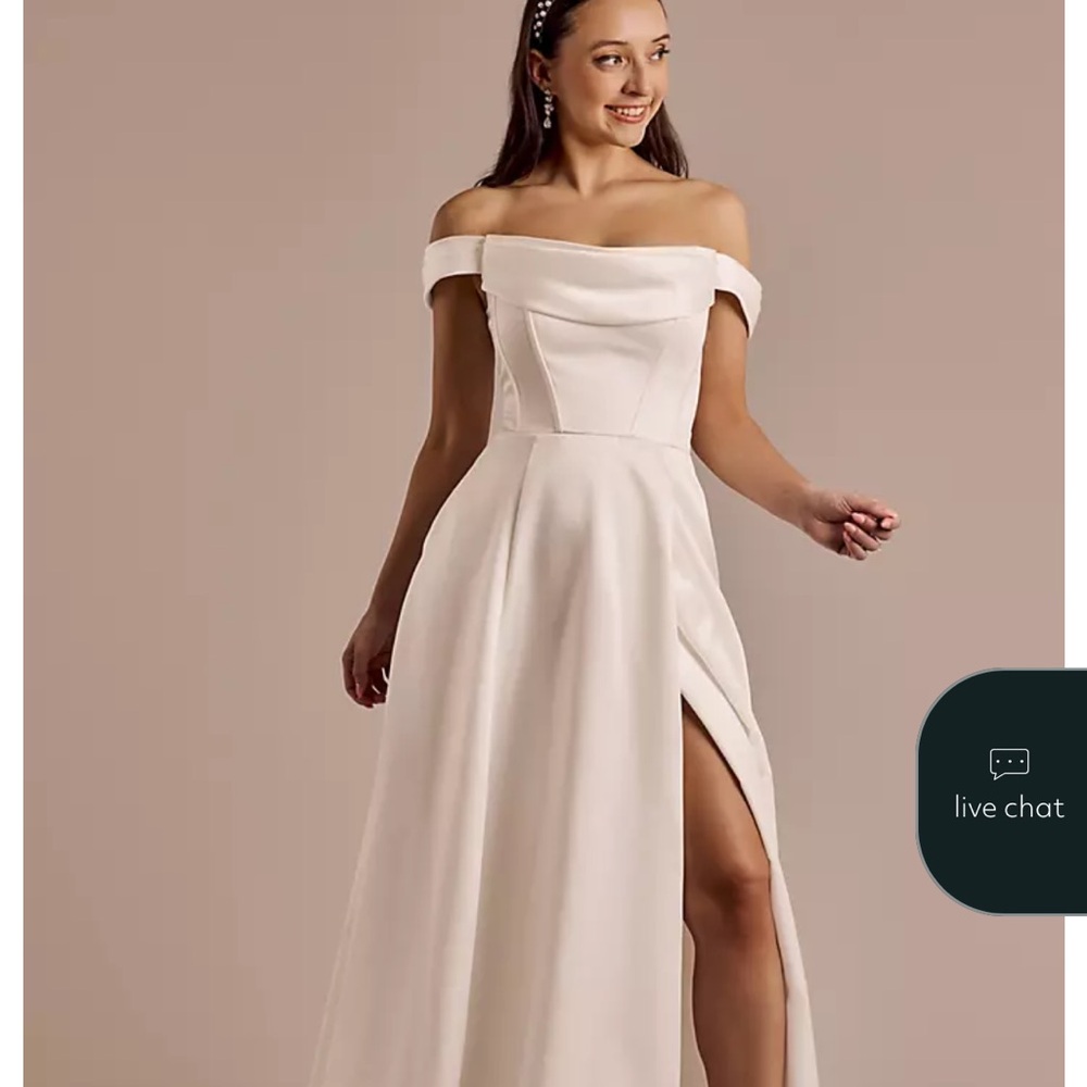 David's Bridal Over The Shoulder Wedding Dress